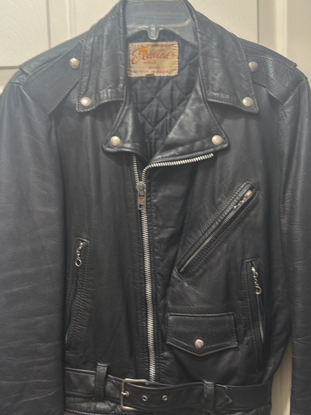 Cello Black Leather Bomber Jacket with Silver Hardware